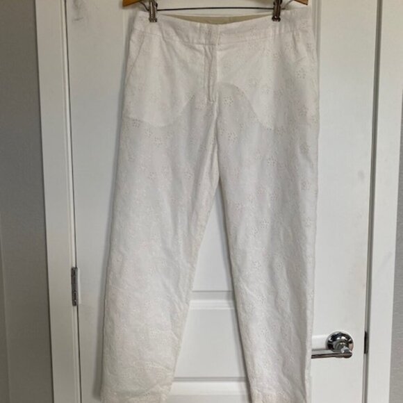 MAX MARA Studio White Eyelet Cropped Trouser Pants Sz 8 - Picture 2 of 13